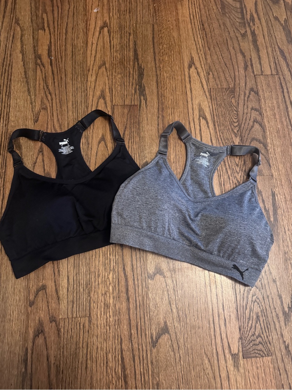 Puma Women’s Racerback Sports Bras in Black and Heather Gray